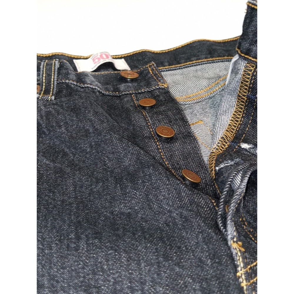 Levi'sโ 501 Jeans Mens 34x32 Black Button Fly Straight Distressed Denim - Picture 5 of 14